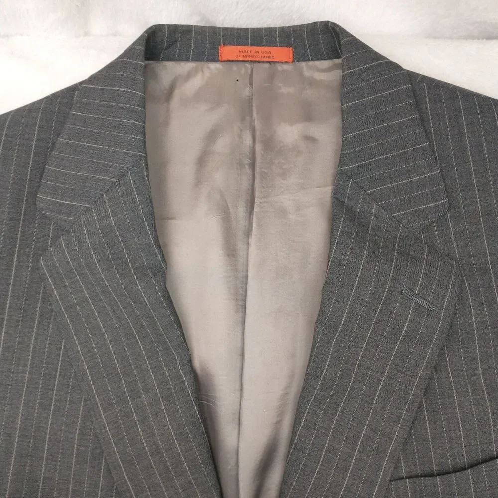 Hart Schaffner Marx‎ Blazer Mens 46 XL Gray Stripe Traveler 2 Button Wool Jacket